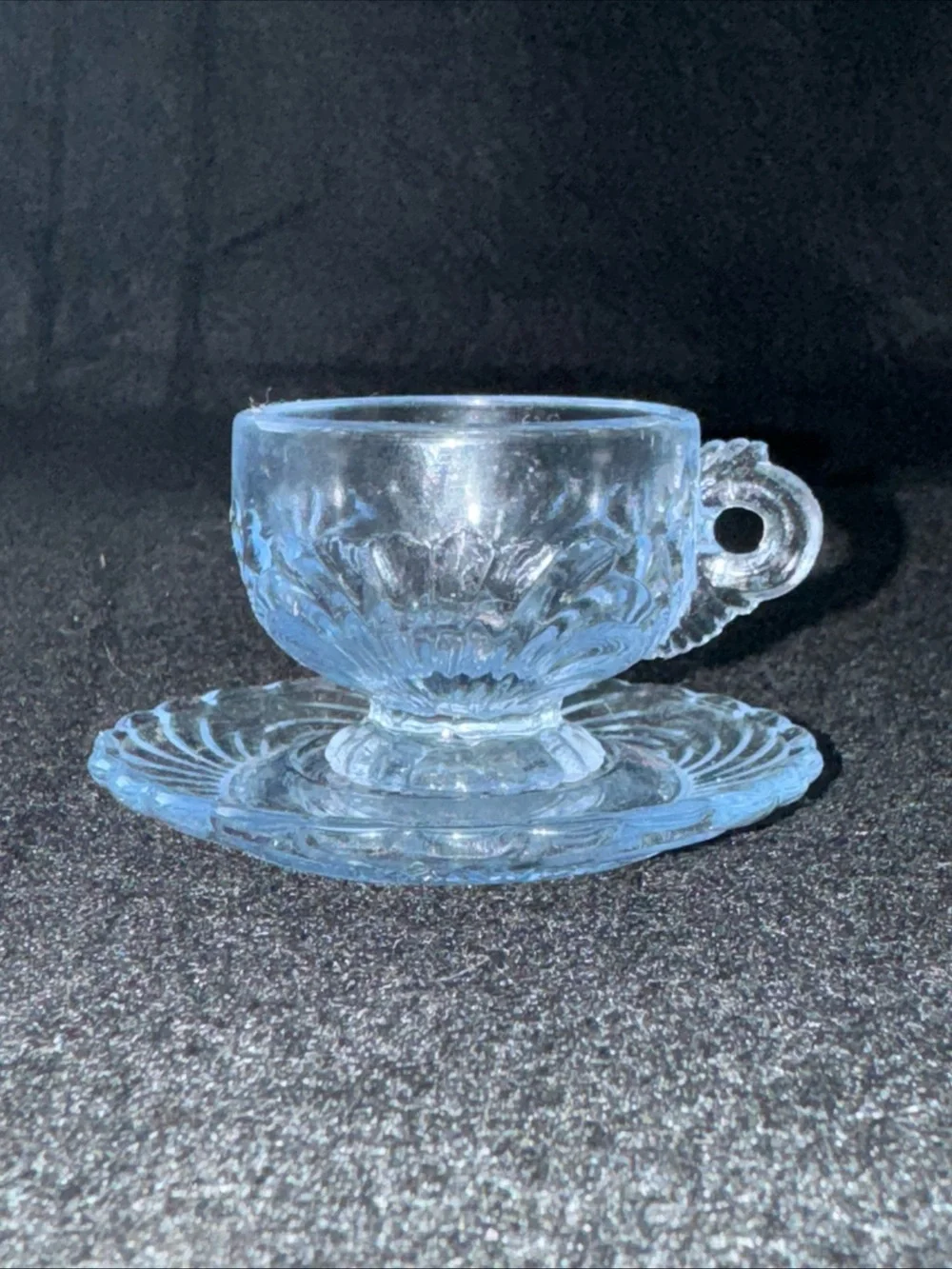 Cambridge Caprice Blue Cup & Saucer Set Depression Glass Vintage